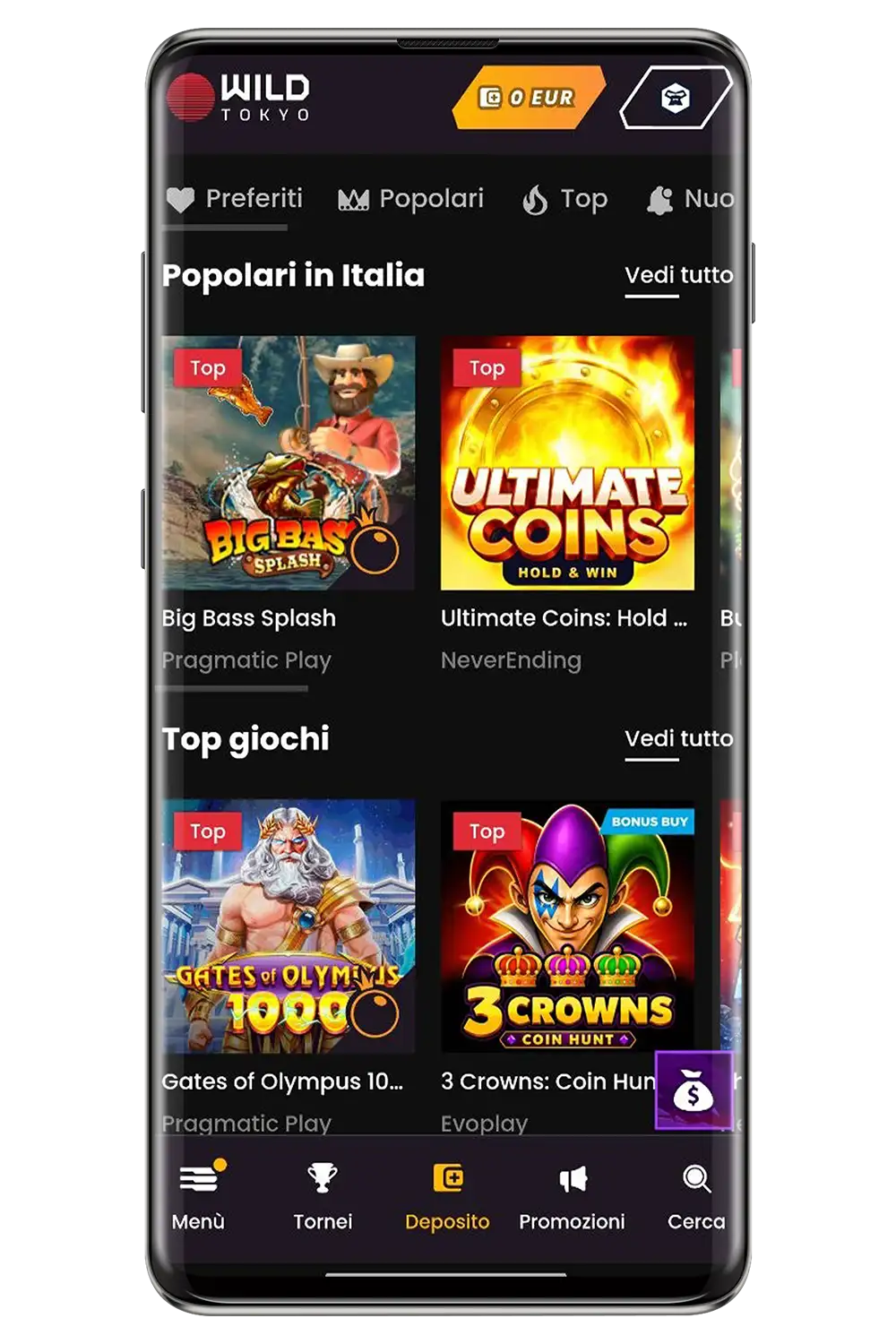 Screenshot del sito web mobile ufficiale di Wild Tokyo